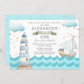 Watercolor Nautical 1st Birthday Party Invitation (Front/Back)
