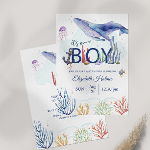 Watercolor Nautical Adventure Baby Shower Invitation
