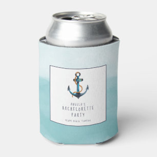Watercolor Nautical Anchor Bachelorette Party Can Cooler