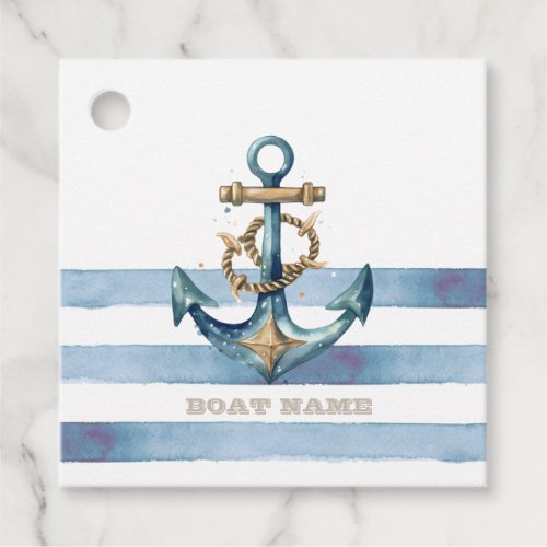 Watercolor Nautical Anchor Light Blue Stripes Favor Tags