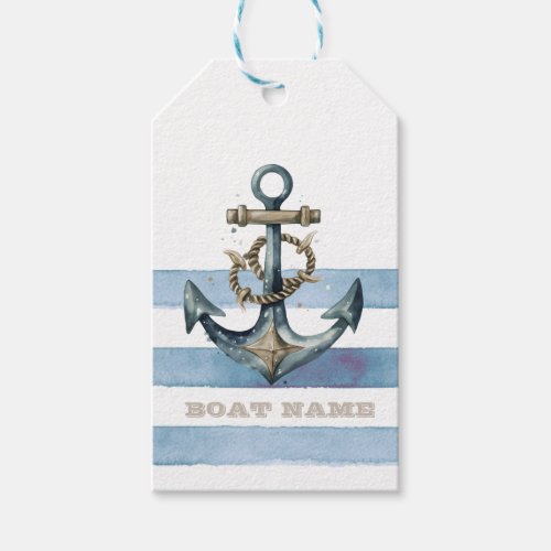Watercolor Nautical Anchor Light Blue Stripes Gift Tags