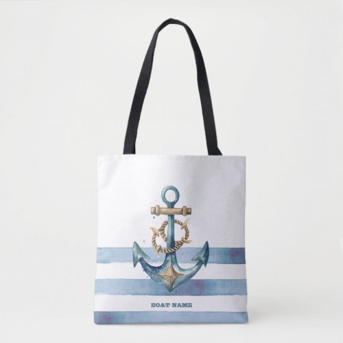Watercolor Nautical Anchor Light Blue Stripes Tote Bag