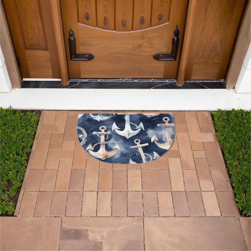 Watercolor Nautical Anchor Ocean Navy Doormat