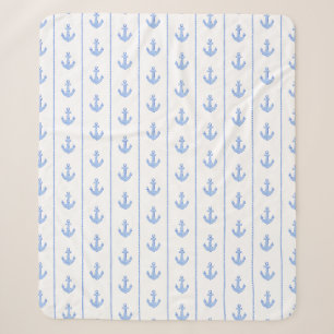 Watercolor Nautical Anchors and Rope Stripes Sherpa Blanket