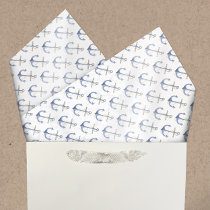 Watercolor Nautical Anchors Pattern Blue &amp; Gold Tissue Paper