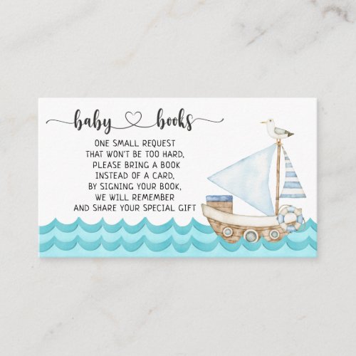 Watercolor Nautical Baby Shower Book request Enclosure Card