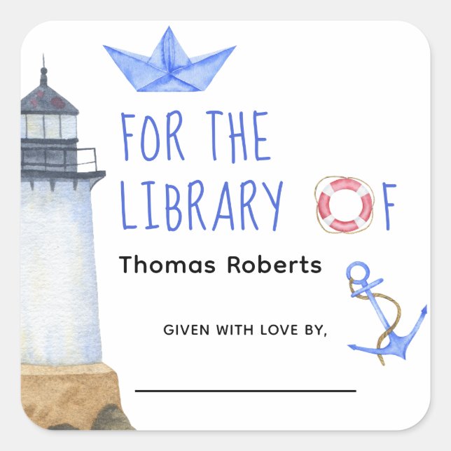 Watercolor nautical - baby shower bookplate (Front)