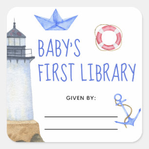 Watercolor nautical - baby shower bookplate