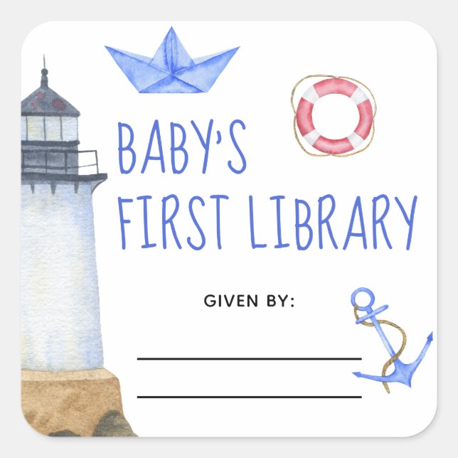 Watercolor nautical - baby shower bookplate (Front)