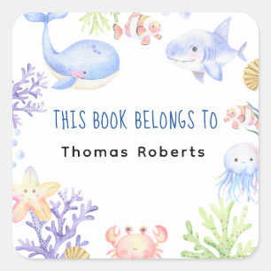 Watercolor nautical - baby shower bookplate