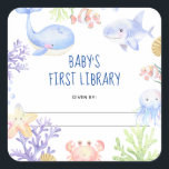Watercolor nautical - baby shower bookplate<br><div class="desc">Under The Sea - Underwater ocean animal themed Baby Shower invitation with watercolor sea animals - whale,  jellyfish,  octopus,  clownfish,  starfish,  crab,  shark and corals. Water bubbles and shells.</div>