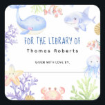 Watercolor nautical - baby shower bookplate<br><div class="desc">Under The Sea - Underwater ocean animal themed Baby Shower invitation with watercolor sea animals - whale,  jellyfish,  octopus,  clownfish,  starfish,  crab,  shark and corals. Water bubbles and shells.</div>