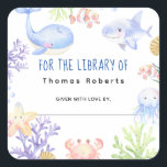 Watercolor nautical - baby shower bookplate<br><div class="desc">Under The Sea - Underwater ocean animal themed Baby Shower invitation with watercolor sea animals - whale,  jellyfish,  octopus,  clownfish,  starfish,  crab,  shark and corals. Water bubbles and shells.</div>