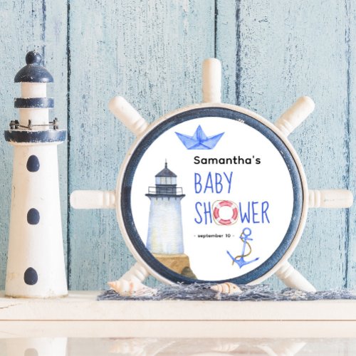 Watercolor nautical _ baby shower classic round sticker