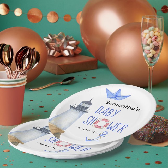 Watercolor nautical - baby shower paper plates (Multi)