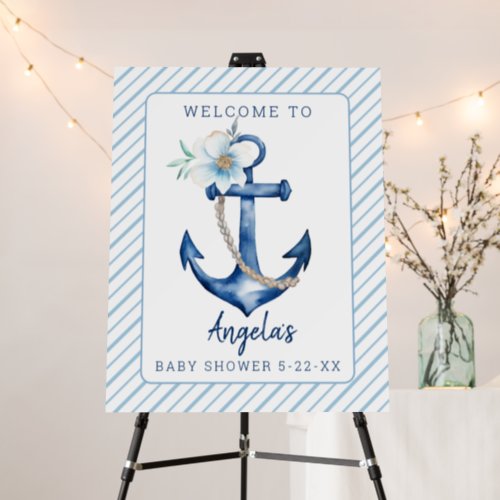 Watercolor Nautical Baby Shower Welcome Sign 