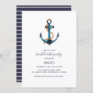 Watercolor Nautical Bachelorette Party Invitation