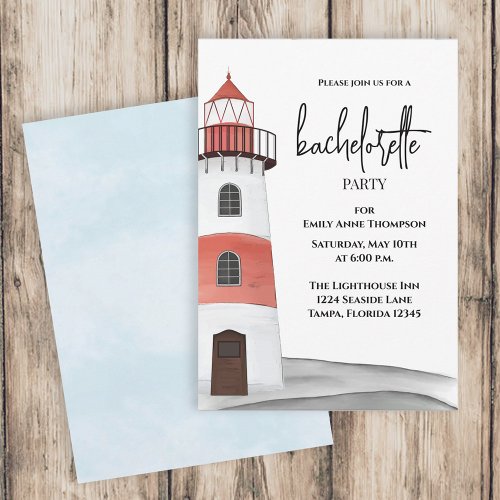 Watercolor Nautical Bachelorette Party Lighthouse Invitation