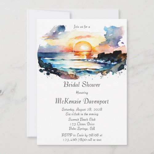 Watercolor Nautical Beach Scene Bridal Shower Invitation