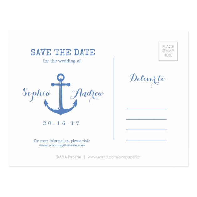 Watercolor Nautical Beach Wedding Save The Date Postcard
