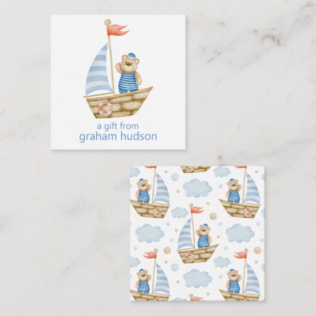Watercolor Nautical Bear Sailboat Gift Enclosure Note Card (Front/Back)