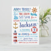 Watercolor Nautical Birthday Invitation (Standing Front)