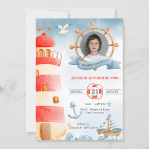 Watercolor Nautical Birthday Invitation