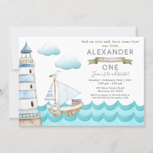 Watercolor Nautical Birthday Party Invitation