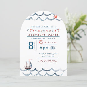 Watercolor Nautical Birthday Party Invitation