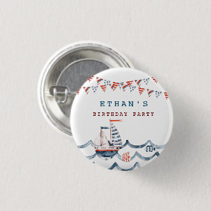 Watercolor Nautical Birthday Party Monogram Button