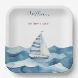 Watercolor Nautical Birthday Party Paper Plates