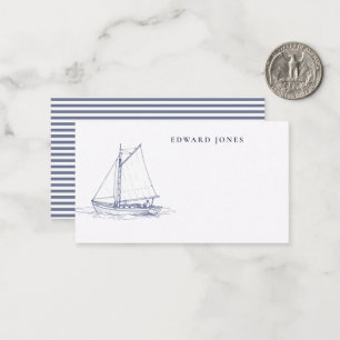 Watercolor Nautical Blue and white Boat Note Card