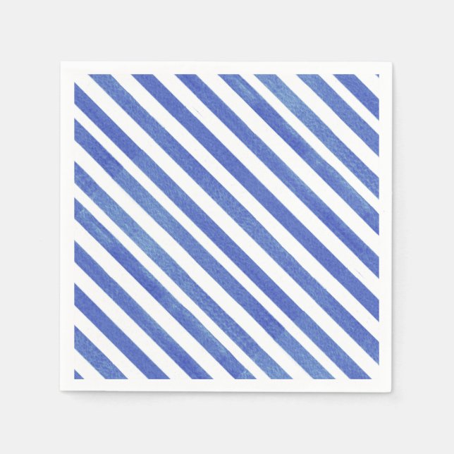 Watercolor Nautical Blue and White Stripes Napkins (Front)