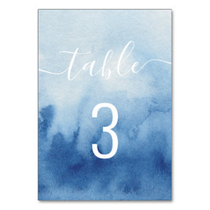 Watercolor nautical blue wedding. Modern script Table Number