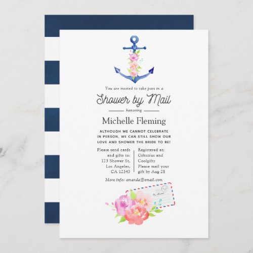 Watercolor Nautical Bridal Shower by Mail Invitation