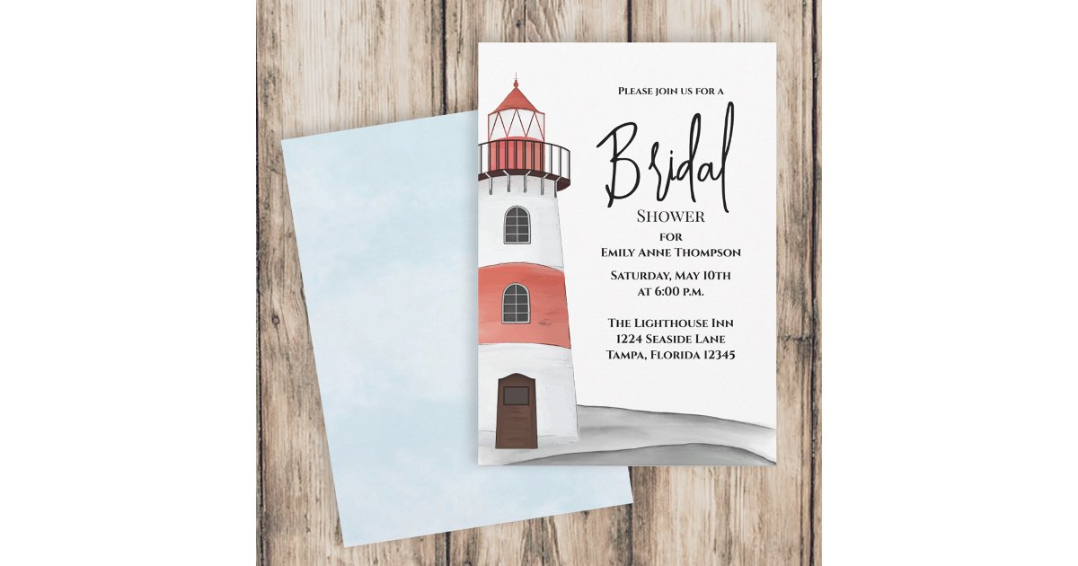 Watercolor Nautical Bridal Shower Sea Lighthouse Invitation | Zazzle
