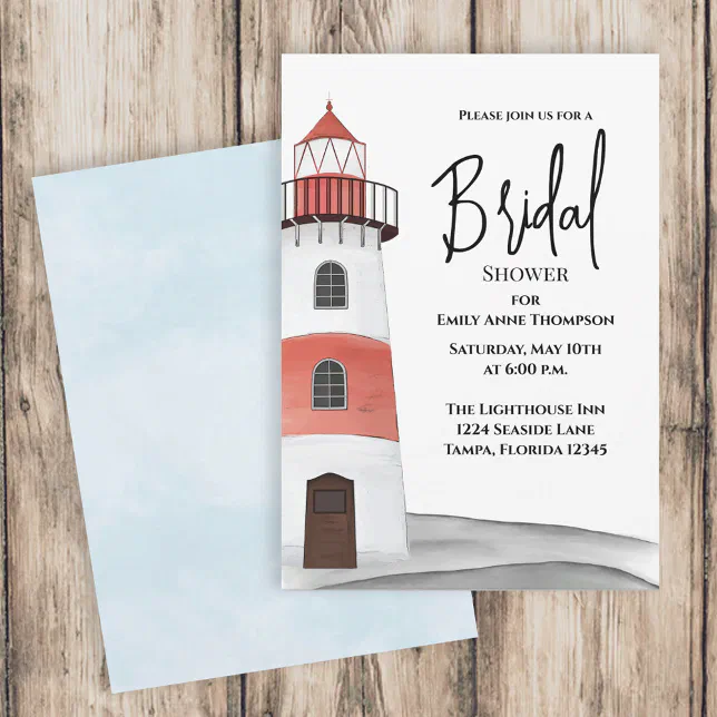 Watercolor Nautical Bridal Shower Sea Lighthouse Invitation | Zazzle
