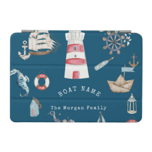 Watercolor Nautical Elements Blue iPad Mini Cover