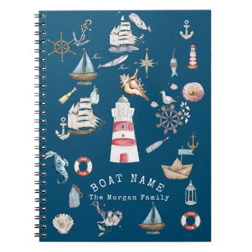 Watercolor Nautical Elements Blue Notebook