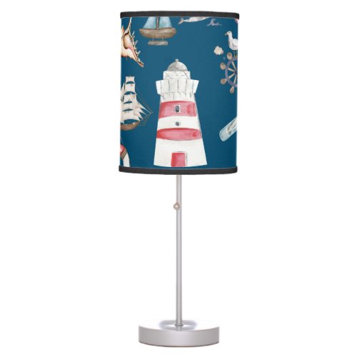 Watercolor Nautical Elements Blue Table Lamp