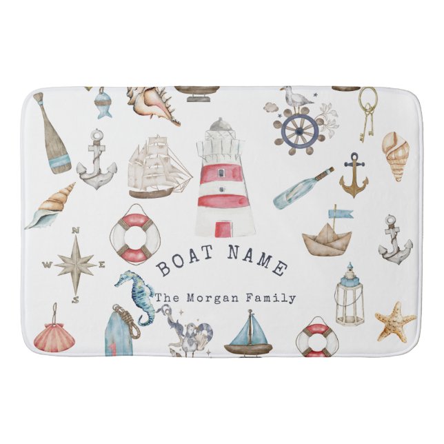 Watercolor Nautical Elements Sailor Bath Mat (Front)