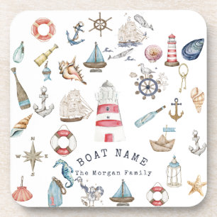 Watercolor Nautical Elements Sailor Beverage Coaster