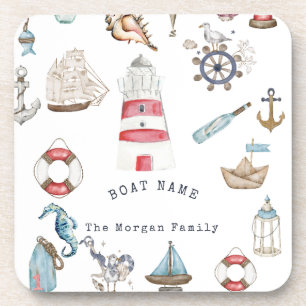 Watercolor Nautical Elements Sailor Beverage Coaster