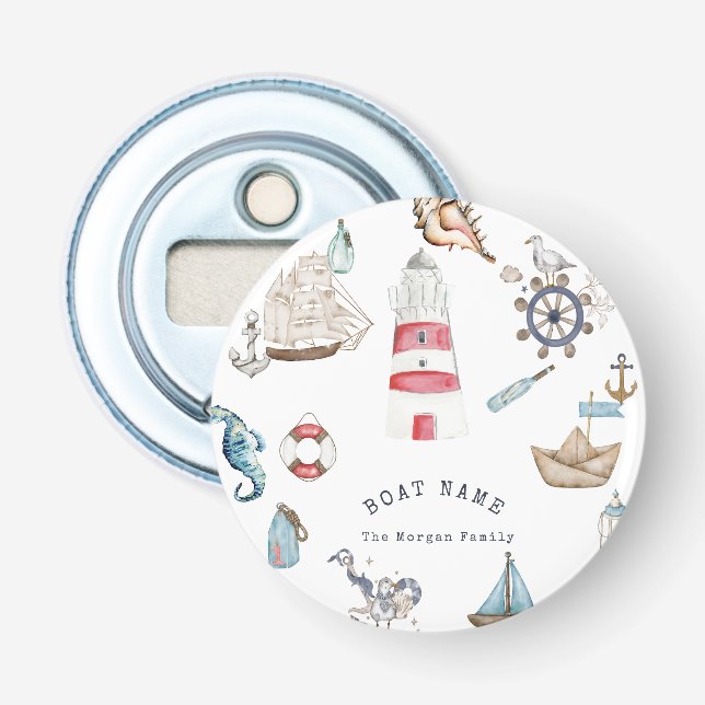 Watercolor Nautical Elements Sailor Bottle Opener (Front)