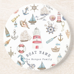 Watercolor Nautical Elements Sailor Coaster
