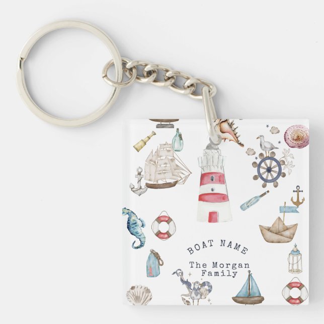 Watercolor Nautical Elements Sailor Keychain (Front)