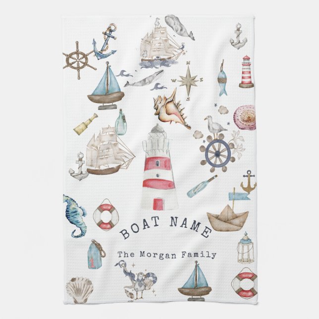Watercolor Nautical Elements Sailor Kitchen Towel (Vertical)
