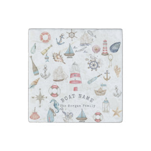 Watercolor Nautical Elements Sailor Stone Magnet