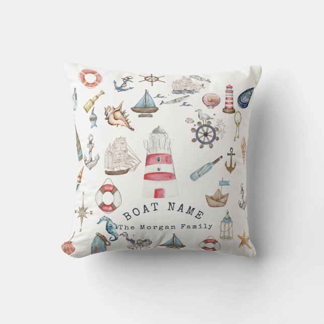 Watercolor Nautical Elements Sailor Throw Pillow (Front)