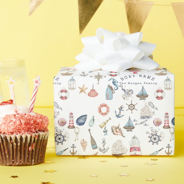 Watercolor Nautical Elements Sailor Wrapping Paper (Birthday Party)